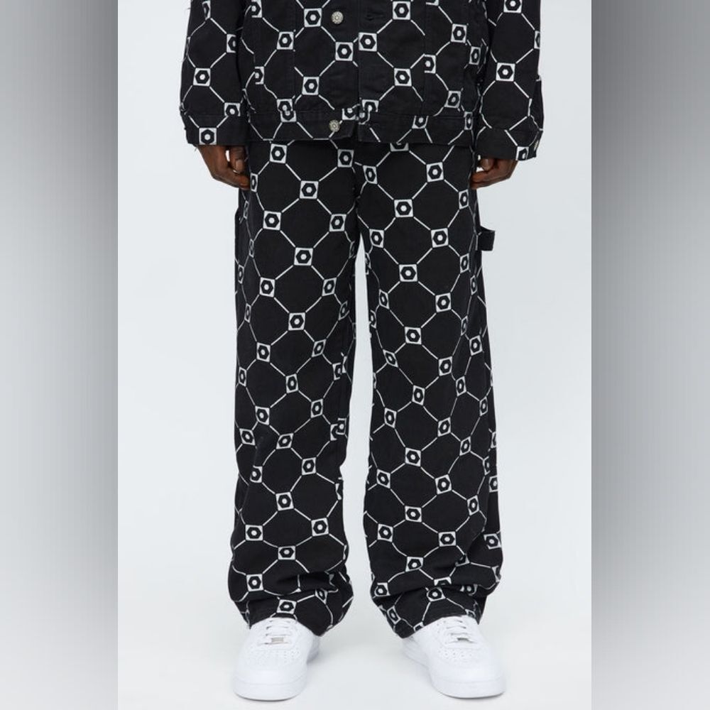 South Pole Black and White Baggy Monogram Jeans
